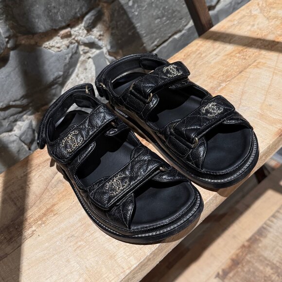 Chanel Black Caviar Leather CC Dad Slingback Sandals - Picture 4 of 13